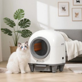 PawHut Litiera auto-curățătoare de 80L pentru Pisici 1-5 kg din PP Alb și Gri | Aosom Romania
