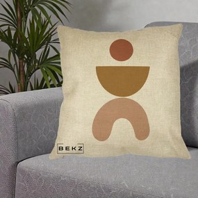 Perna Decorativa Geometric Boho Disc si Arc, 40x40 cm, Crem, Husa Detasabila, Perna Inclusa, BEKZ®