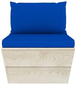 Set mobilier gradina din paleti, 6 piese, cu perne, lemn molid Albastru, 4x colt + mijloc + masa, 1