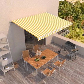vidaXL Copertină retractabilă manual, galben și alb, 450x300 cm