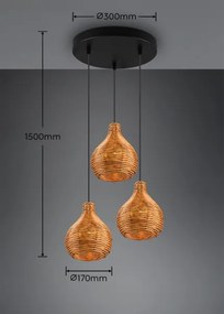 Reality - Lustră suspendată pe cablu SPROUT 3xE14/40W/230V maro/ratan