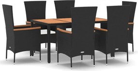 vidaXL Set mobilier de grădină cu perne, 7 piese, negru, poliratan