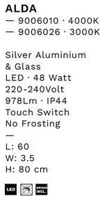 Oglinda cu iluminat LED IP44 3000K Alda, 60x80cm, NVL-9006026