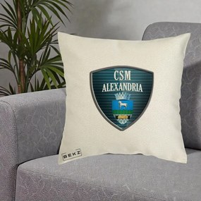 Perna Personalizata CSM Alexandria Fotbal, 40x40 cm, Ecru, Husa Detasabila, Perna Inclusa, BEKZ®