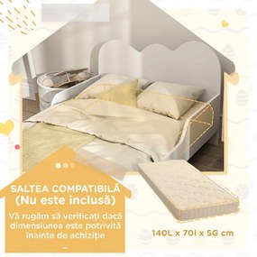 AIYAPLAY Pat Montessori pentru Copii 3-8 Ani, 143,5 x 74,5 cm, cu Bare Laterale Anti-Cădere, Model Norișor din Lemn, Alb | Aosom Romania