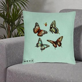 Perna Decorativa Colectie Fluturi Multicolori, 40x40 cm, Verde Menta, Husa Detasabila, Perna Inclusa, BEKZ®