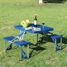 Masuta de picnic Outsunny, pliabila, aluminiu si plastic, 4 scaune, Albastru deschis | Aosom Romania