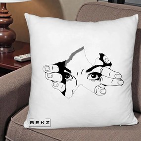 Perna Decorativa Ochi care Rup Suprafata, 40x40 cm, Alb Pufos, Husa Detasabila, Perna Inclusa, BEKZ®