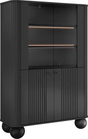 Vitrină Vesper 103 cm cu 4 uși - negru / mânere negre / picioare sferice