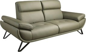 Canapea 2 locuri, tapitata cu piele naturala, spatar rabatabil Verde masliniu