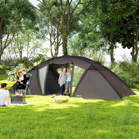 Outsunny Cort de camping familial pentru 4-6 persoane, cort tunel impermeabil 3000 mm cu 2 uși, sac de transport, negru | Aosom Romania