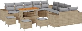 vidaXL Set de canapele pentru grădină cu pernă 14 pcs Bej poliratan