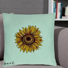 Perna Decorativa Floarea Soarelui Vibranta, 40x40 cm, Verde Menta, Husa Detasabila, Perna Inclusa, BEKZ®