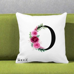 Cadou Personalizat - Perna Personalizata Monograma Florala Litera O, 40x40 cm, Alba Mata, Husa Detasabila, Perna Inclusa, BEKZ®