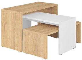 Set 3 Masute Cafea Kannas Stejar- Alb 65x30x39cm