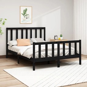 vidaXL Cadru de pat, negru, 140x190 cm, lemn masiv de pin