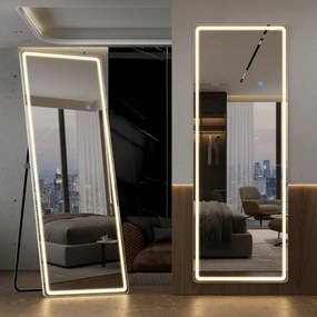 Oglindă LED Dreptunghiulară, 3 tipuri de Culoare, Intensitate reglabilă, Control Touch, Sticlă HD, Cadru Aluminiu, cu Suport, 160x50 cm