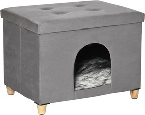 PawHut Taburet pentru Pisici cu Pernă Detașabilă și Lavabilă, Taburet cu Pat și Picioare, 60x45x44.5 cm, Gri | Aosom Romania