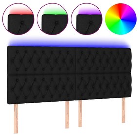 vidaXL Tăblie de pat cu LED, negru, 200x7x118/128 cm, textil