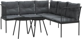vidaXL Set canapea de grădină cu perne, negru, oțel și textilenă