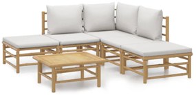 3155079 vidaXL Set mobilier de grădină cu perne gri deschis, 6 piese, bambus