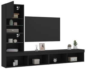 3216641 vidaXL Unități de perete TV cu LED-uri, 4 piese, negru, lemn prelucrat