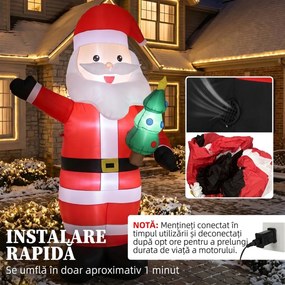 Outsunny Moș Crăciun Gonflabil Uriaș 243 cm cu Brad, LED-uri, Suflantă și Geantă de Depozitare, Roșu | Aosom Romania