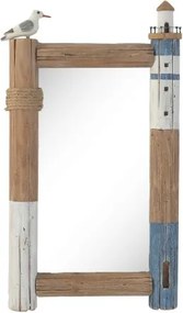Oglindă decorativă 3D de perete din lemn reciclat și sticlă, 45×5×77 cm, „Lighthouse"