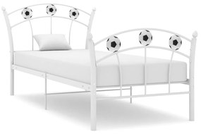 324745 vidaXL Cadru de pat, cu model de fotbal, alb, 90 x 200 cm, metal