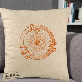 Perna Personalizata Ochiul Providentei Mistic Orange, 40x40 cm, Bej, Husa Detasabila, Perna Inclusa, BEKZ®