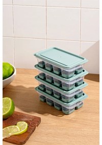 Set 4 forme de gheata Hermia 964FRM5506, 8 cuburi per forma, 7.5x12.5x3.5 cm, Plastic, Verde