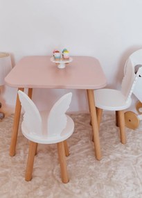 Set masuta patrata roz si 2 scaunele ingeras albe