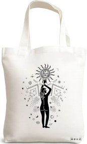 Sacosa de Panza pentru Cumparaturi, Geanta Tote, model Conexiune Solara, 38x34.5 cm, Alba, BEKZ®