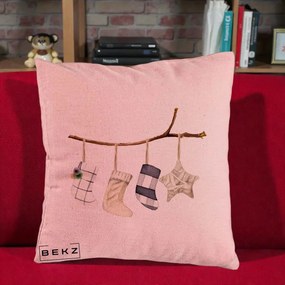 Perna Decorativa Ciorapi de Craciun pe Ramura, 40x40 cm, Roz, Husa Detasabila, Perna Inclusa, BEKZ®