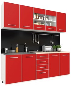Bucatarie Riga, Rosu/Alb, L 200 cm