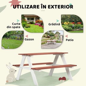 Outsunny Set Masă de Picnic pentru Copii, Masă și Băncuțe din Lemn, Mobilier de Grădină pentru Copii, Jocuri de Exterior, Vârsta 3-8 Ani, Maro | Aosom Romania