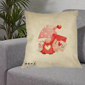 Cadou Romantic - Perna Personalizata I Love You Gnome Valentine cu Scrisoare, 40x40 cm, Crem, Husa Detasabila, Perna Inclusa, BEKZ®