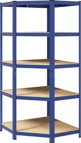 vidaXL Raft de colț cu 5 niveluri, albastru, oțel și lemn prelucrat