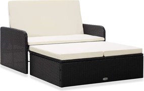 vidaXL Set mobilier de grădină cu perne, 2 piese, negru, poliratan