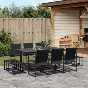 vidaXL Set mobilier de grădină, 11 piese, negru, textilenă