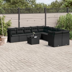 3250084 vidaXL Set canapele de grădină cu perne, 11 piese, negru, poliratan