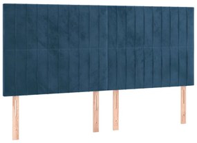 Pat box spring cu saltea, albastru inchis, 160x200 cm, catifea Albastru inchis, 160 x 200 cm, Benzi verticale