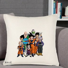 Perna Personalizata Dragon Ball Z Grup Complet, 40x40 cm, Crem Reliefat, Husa Detasabila, Perna Inclusa, BEKZ®