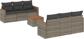 vidaXL Set canapele de grădină, 7 piese, cu perne, gri, poliratan