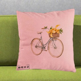 Perna Decorativa Bicicleta cu Cos de Lamai Mediteranean, 40x40 cm, Roz, Husa Detasabila, Perna Inclusa, BEKZ®