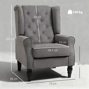 HOMCOM Fotoliu de Living Stil Francez cu Perne Detașabile Gri | Aosom Romania