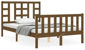 3191944 vidaXL Cadru de pat cu tăblie, dublu mic, maro miere, lemn masiv