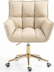 HR560K Scaun Crem Piele Ecologica Premium Soft cu Bază Aurie