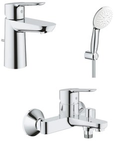 Set baterii lavoar cada Grohe BauEdge si dus cu porter Tempesta crom lucios