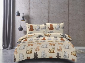 Lenjerie de pat din microfibra crem, COLORED CATS Dimensiune lenjerie de pat: 2 buc 70 x 90 cm | 200 x 220 cm